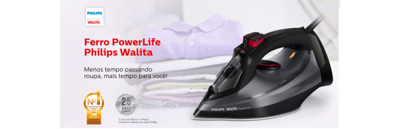 Ferro de Passar à Vapor Philips Powerlife Preto Ri2995/84 com Base Cerâmica Steamglide - 220V
